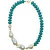 Farra Women's Blue / White Turquoise With Baroque & Edison Pearls Short Necklace