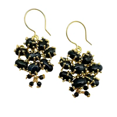 Farra Women's Bohemian Style Black Agate Earrings
