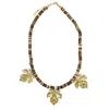 Farra Women's Brown Agate With Maple Leaves Statement Necklace In Brown