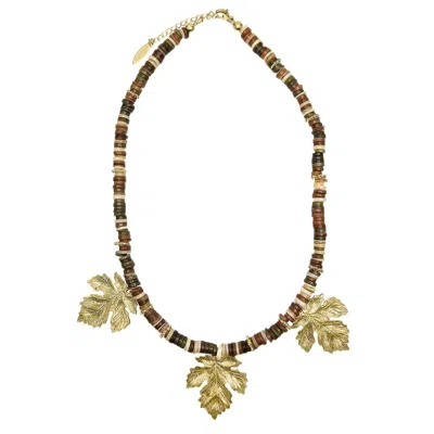 Farra Women's Brown Agate With Maple Leaves Statement Necklace