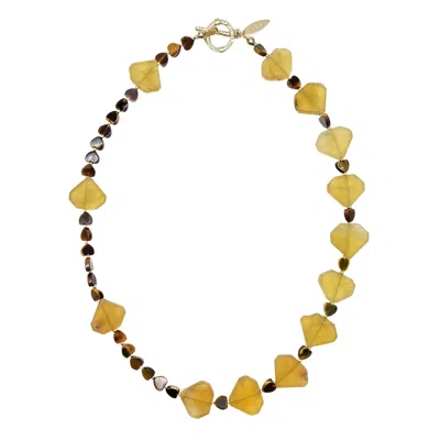 Farra Women's Brown Citrine And Heart-shaped Tiger-eye Stone Necklace