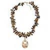 Farra Women's Brown Classical Tigereye With Shell Pendant Necklace In Brown