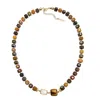 Farra Women's Brown Cube Shaped Tiger Eye With Moonstone Necklace