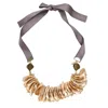 Farra Women's Brown Giant Shell Pendant With Silk Ribbon Statement Necklace In Brown