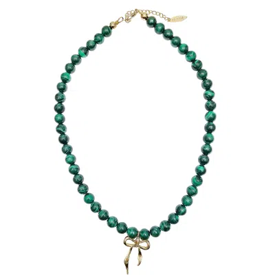 Farra Women's Brown Gift Idea Malachite With Butterfly Knot Pendant Necklace