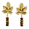 Farra Women's Brown Maple Leaves Tiger Eye Dangle Statement Earrings In Brown