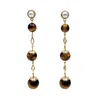 Farra Women's Brown Tiger Eye Shoulder Earrings