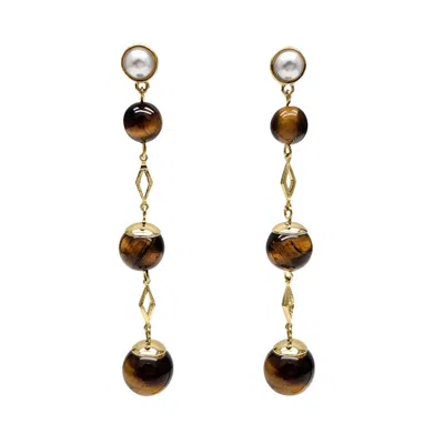 Farra Women's Brown Tiger Eye Shoulder Earrings