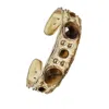 Farra Women's Brown Tiger-eye Stone Setting Gold Bangle In Brown