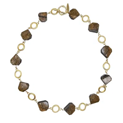 Farra Women's Brown Tiger-eye Stone With Chain Modern Necklace