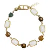 Farra Women's Brown Tiger Eye Stone With Moonstone Bracelet
