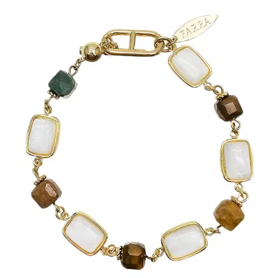 Farra Women's Brown Tiger Eye Stone With Moonstone Bracelet