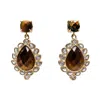 Farra Women's Brown Tiger Eye Stone With Zircon Statement Earrings