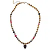 Farra Women's Brown Tiger-eye With Bamboo Coral And Black Strawberry Pendant Necklace