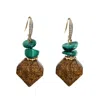 Farra Women's Brown Tiger-eye With Green Bamboo Coral Earrings In Green