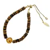 Farra Women's Brown Tiger-eye With Heart Citrine Adjustable Bracelet