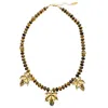 Farra Women's Brown Tiger Eye With Maple Leaves Pendants Statement Necklace In Brown