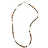 Farra Women's Brown Vintage Style Tiger Eye With Freshwater Pearls Long Necklace