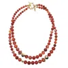 Farra Women's Christmas Red Agates Double Strands Necklace In Red