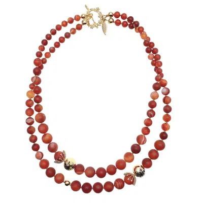 Farra Women's Christmas Red Agates Double Strands Necklace