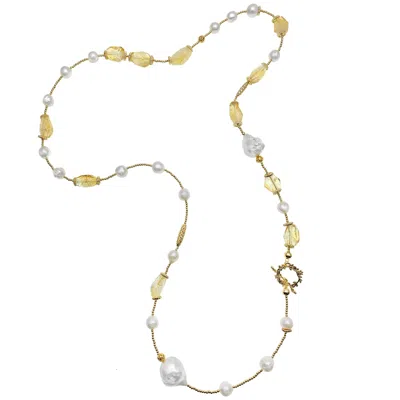 Farra Women's Citrine With Baroque & Freshwater Pearl Long Necklace In Yellow