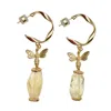 Farra Women's Citrine With Bee Charm Hook Earrings In Yellow