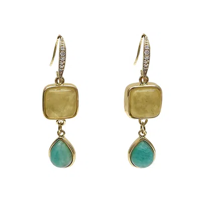 Farra Women's Citrine With Green Amazonite Dangle Earrings