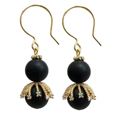 Farra Women's Classic Black Agate Dangle Earrings