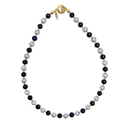 Farra Women's Classic Gray And Black Natural Freshwater Pearls Color Blocking Necklace In Multi