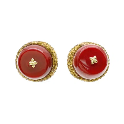Farra Women's Classic Red Coral Rhinestone Stud Earrings In Brown