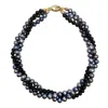 Farra Women's Deep Purple Pearls With Black Obsidian Twisted Necklace