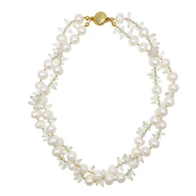 Farra Women's Double Strands Freshwater Pearls & White Crystal Necklace