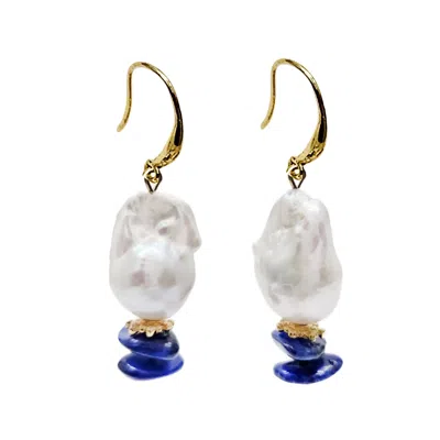 Farra Women's Elegant Baroque Pearl With Blue Kyanite Earrings