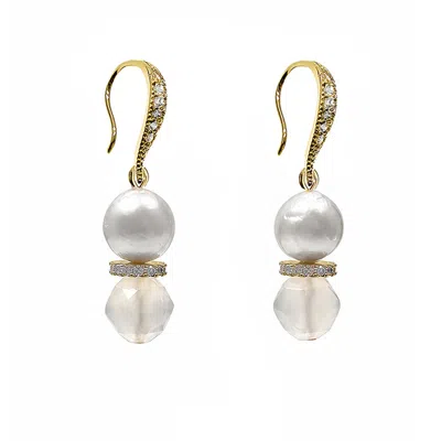Farra Women's Elegant Freshwater Pearl With White Agate Earrings