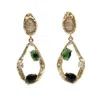 Farra Women's Elegant Green Epidote And Black Agate Drop Earrings In Green
