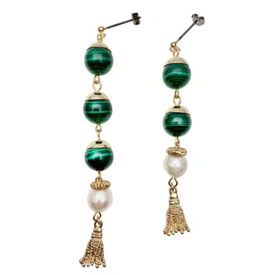 Farra Women's Elongated Malachite Earrings In Yellow