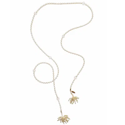 Farra Women's Freshwater Pearl And White Agate With Tassel Open End Long Necklace