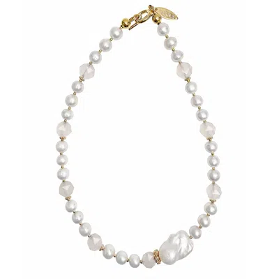 Farra Women's Freshwater Pearl With White Agate And Baroque Pearl Choker Necklace