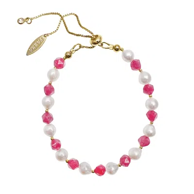 Farra Women's Freshwater Pearls And Pink Rhodochrosite Adjustable Bracelet
