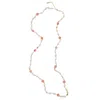 Farra Women's Freshwater Pearls And Pink Watermelon Quartz With Rose Charms Long Necklace In Pink