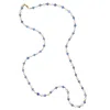Farra Women's Freshwater Pearls With Blue Jade Long Necklace