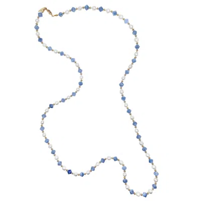 Farra Women's Freshwater Pearls With Blue Jade Long Necklace