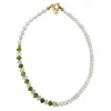 Farra Women's Freshwater Pearls With Green Jade And Opal Color Matching Necklace