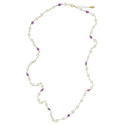Farra Women's Freshwater Pearls With Purple Amethyst Long Necklace In Gold
