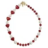 Farra Women's Freshwater Pearls With Red Heart Choker Necklace In Multi