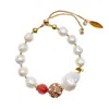 Farra Women's Freshwater Pearls With Watermelon & Rhinestone Bracelet In Yellow