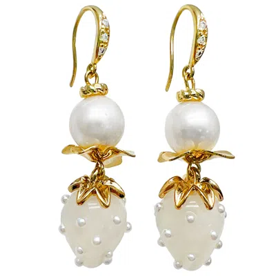 Farra Women's Freshwater Pearls With White Strawberry Earrings In Metallic