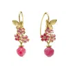 Farra Women's Glazed Flower With Pink Gemstone Dangle Earrings In Pink