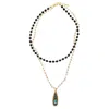 Farra Women's Gold / Black Black Obsidian And Chain With Pendant Double Layers Necklace In Multi