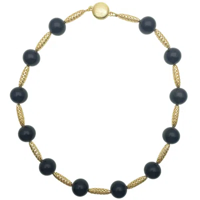 Farra Women's Gold / Black Black Tiger Eyes Mesh Short Necklace In Multi